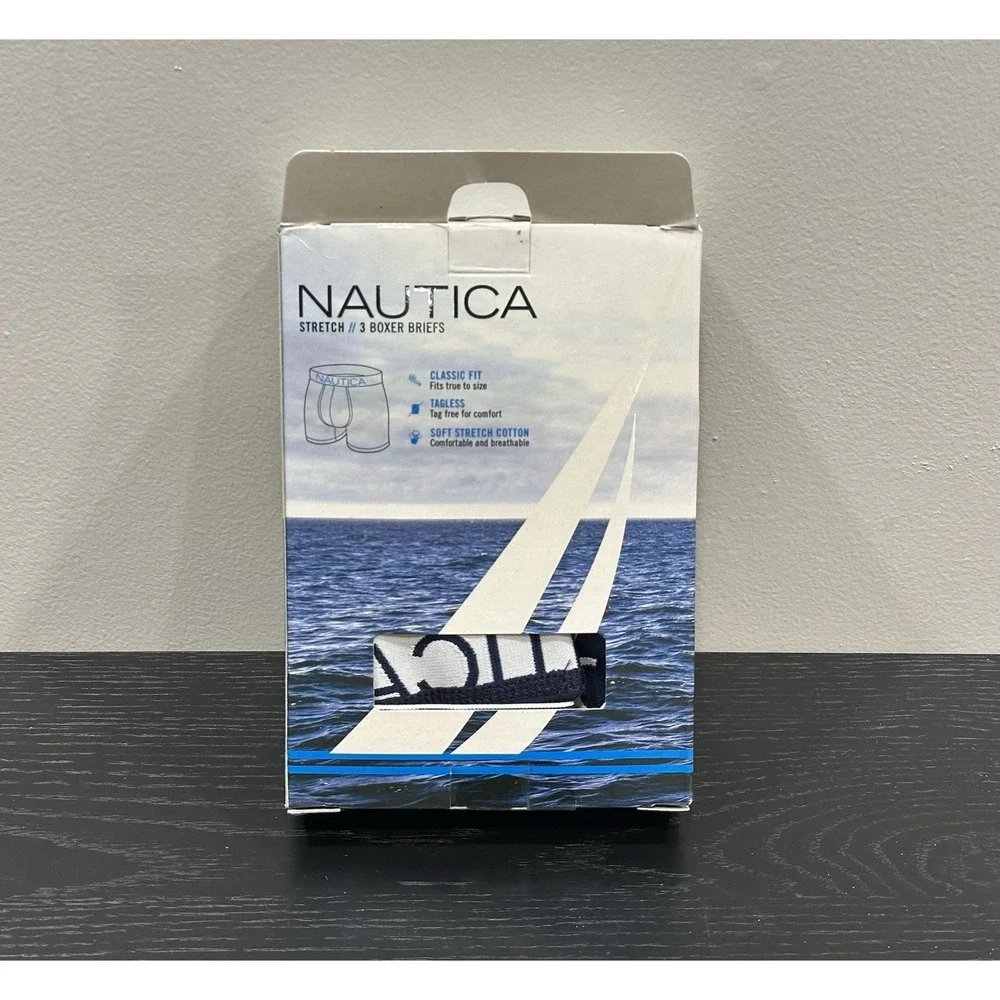 Nautica‎ 3 Boxer Briefs Mens L Stretch Tagless Classic Fit Soft Cotton NEW